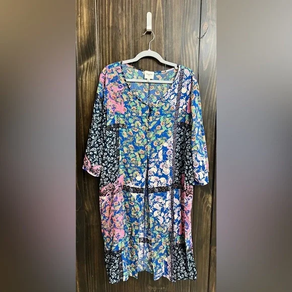 Hayden Duster Topper Womens Medium Multicolor Boho Floral Button Up Shrug Top-XL - Picture 1 of 11